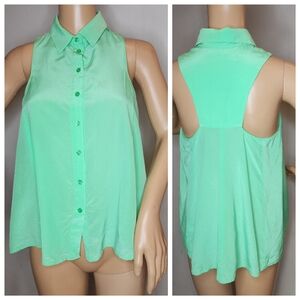 Amanda Uprichard 100% Silk Green Sleeveless Button Down Shirt Size Small